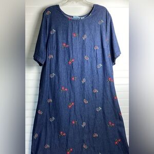 Capistrano Vintage Blue Denim Maxi Dress Short sleeve Embroidered size 1X